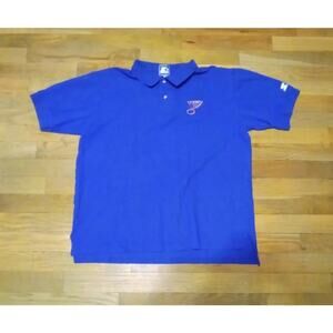 Vintage St Louis Blues Polo Shirt Starter NHL Blue Men's Large Preppy Casual